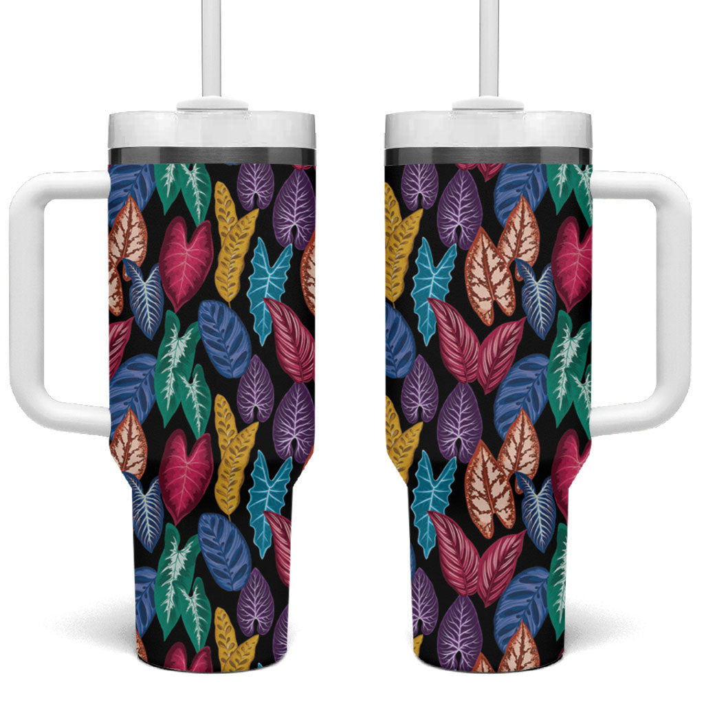 Hawaii Colorful Tropical Leaves Tumbler With Handle LT01 One Size: 40 oz Black - Polynesian Pride