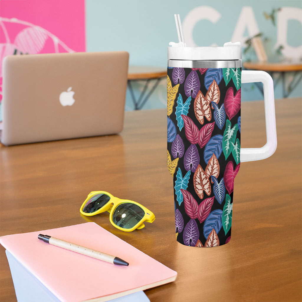 Hawaii Colorful Tropical Leaves Tumbler With Handle LT01 - Polynesian Pride