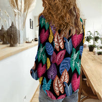 Hawaii Colorful Tropical Leaves Women Casual Shirt