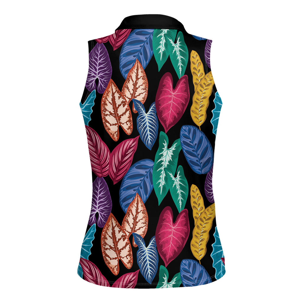 Hawaii Colorful Tropical Leaves Women Sleeveless Polo Shirt LT01 - Polynesian Pride