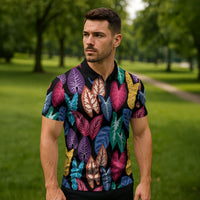 Hawaii Colorful Tropical Leaves Zipper Polo Shirt LT01 - Polynesian Pride