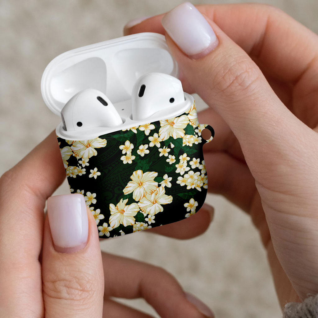 Hawaii Hibiscus Plumeria Green AirPods Case Polynesian Pattern