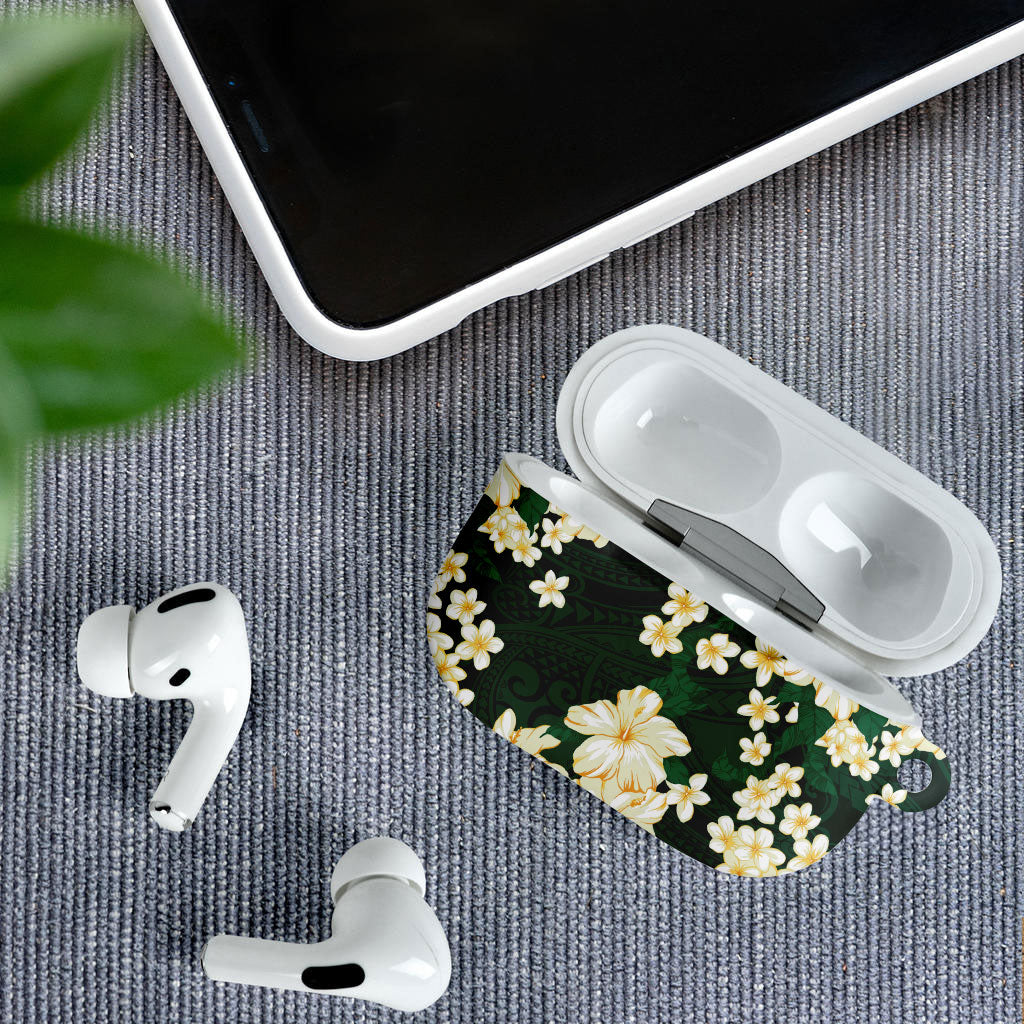 Hawaii Hibiscus Plumeria Green AirPods Case Polynesian Pattern