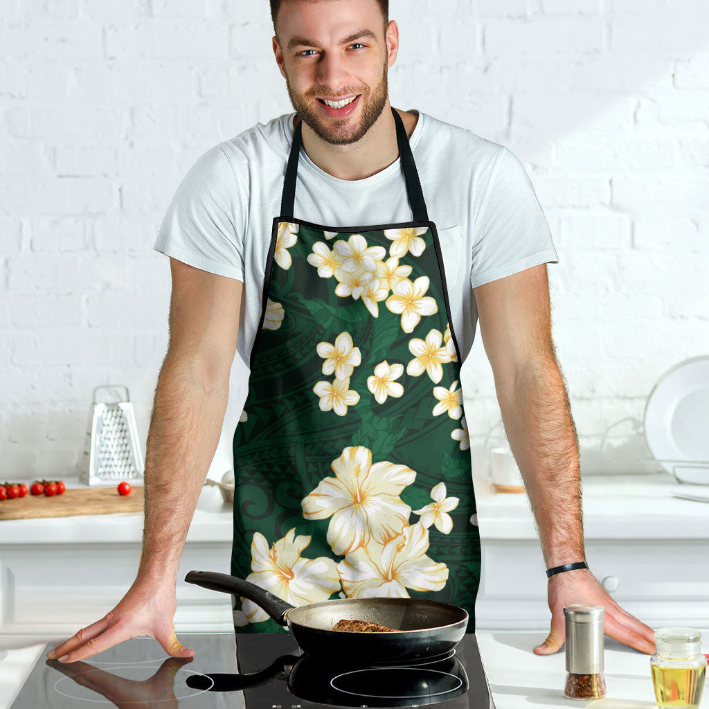 Hawaii Hibiscus Plumeria Green Apron Polynesian Pattern