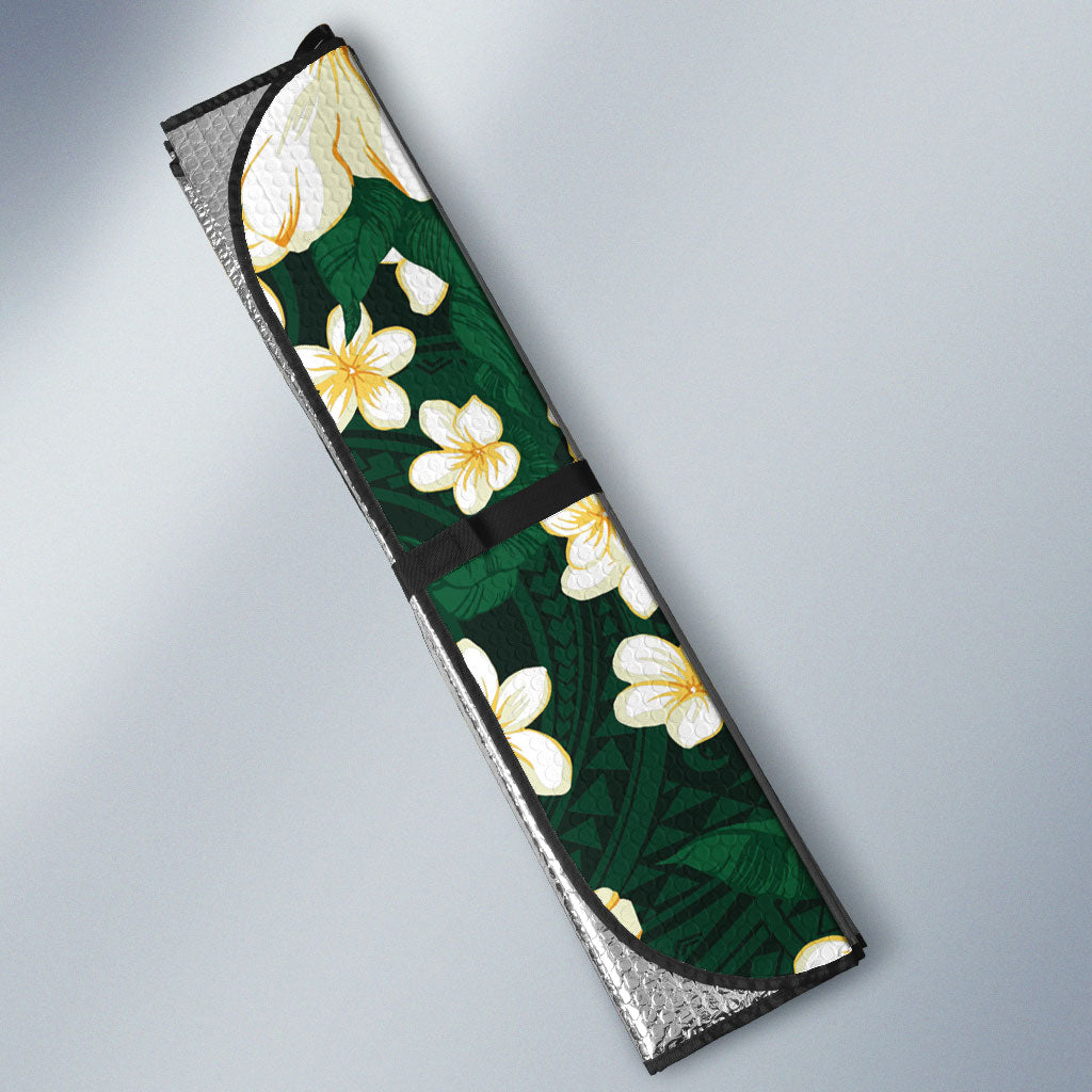 Hawaii Hibiscus Plumeria Green Auto Sun Shade Polynesian Pattern