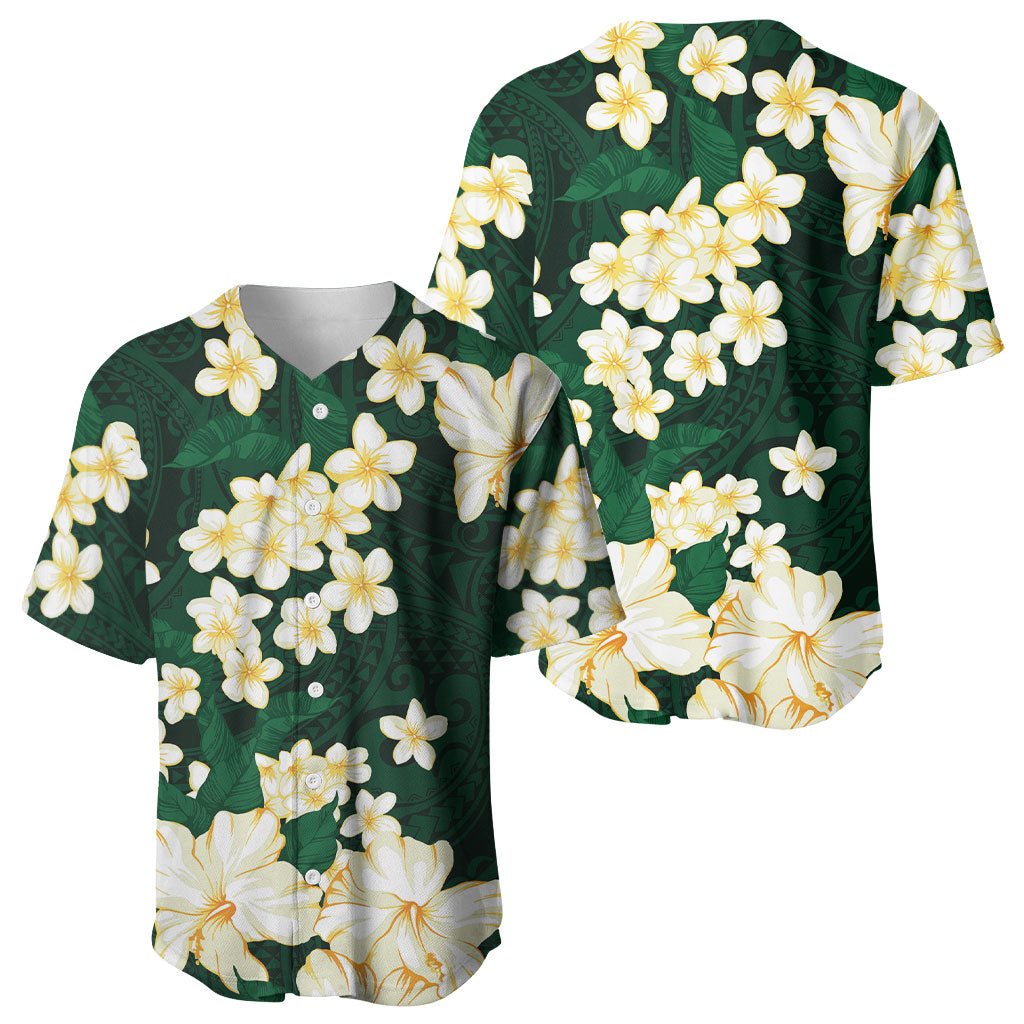 Hawaii Hibiscus Plumeria Green Baseball Jersey Polynesian Pattern LT01 - Polynesian Pride