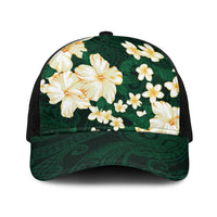 Hawaii Hibiscus Plumeria Green Baseball Net Cap Polynesian Pattern