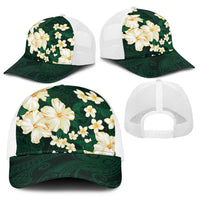 Hawaii Hibiscus Plumeria Green Baseball Net Cap Polynesian Pattern