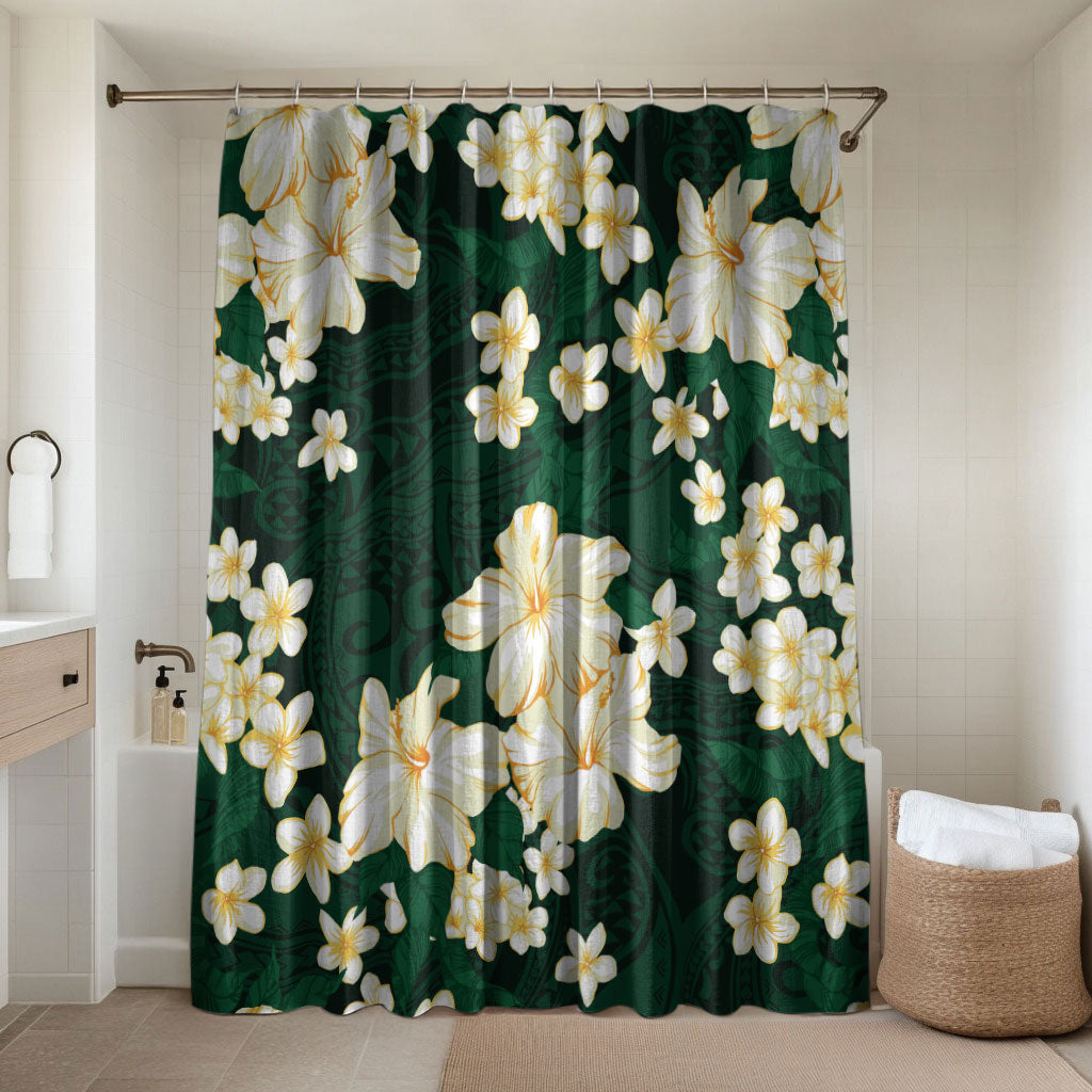 Hawaii Hibiscus Plumeria Green Bathroom Set Polynesian Pattern LT01 Shower Curtain Only Green - Polynesian Pride