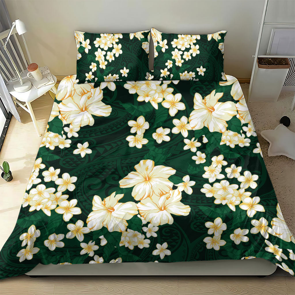 Hawaii Hibiscus Plumeria Green Bedding Set Polynesian Pattern LT01 - Polynesian Pride