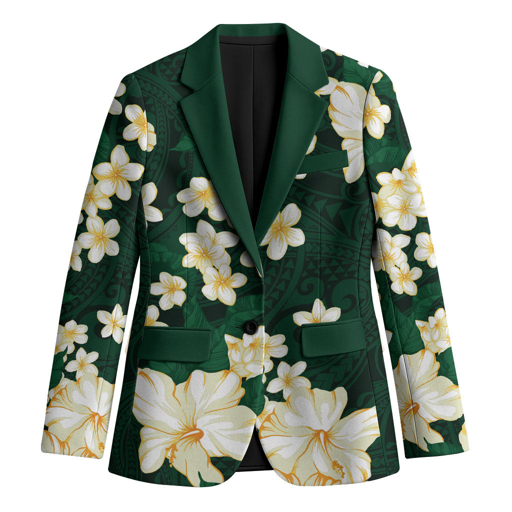 Hawaii Hibiscus Plumeria Green Blazer Polynesian Pattern LT01 Unisex Green - Polynesian Pride