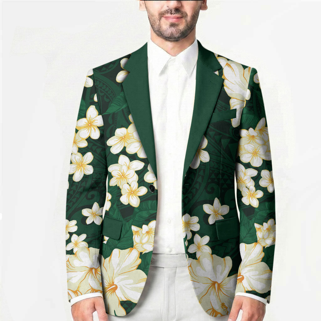 Hawaii Hibiscus Plumeria Green Blazer Polynesian Pattern LT01 - Polynesian Pride