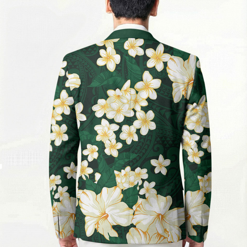 Hawaii Hibiscus Plumeria Green Blazer Polynesian Pattern LT01 - Polynesian Pride