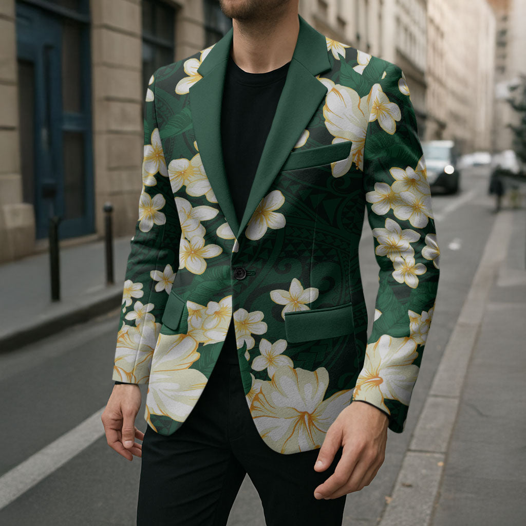 Hawaii Hibiscus Plumeria Green Blazer Polynesian Pattern LT01 - Polynesian Pride