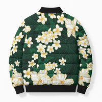 Hawaii Hibiscus Plumeria Green Bomber Puffer Jacket Polynesian Pattern