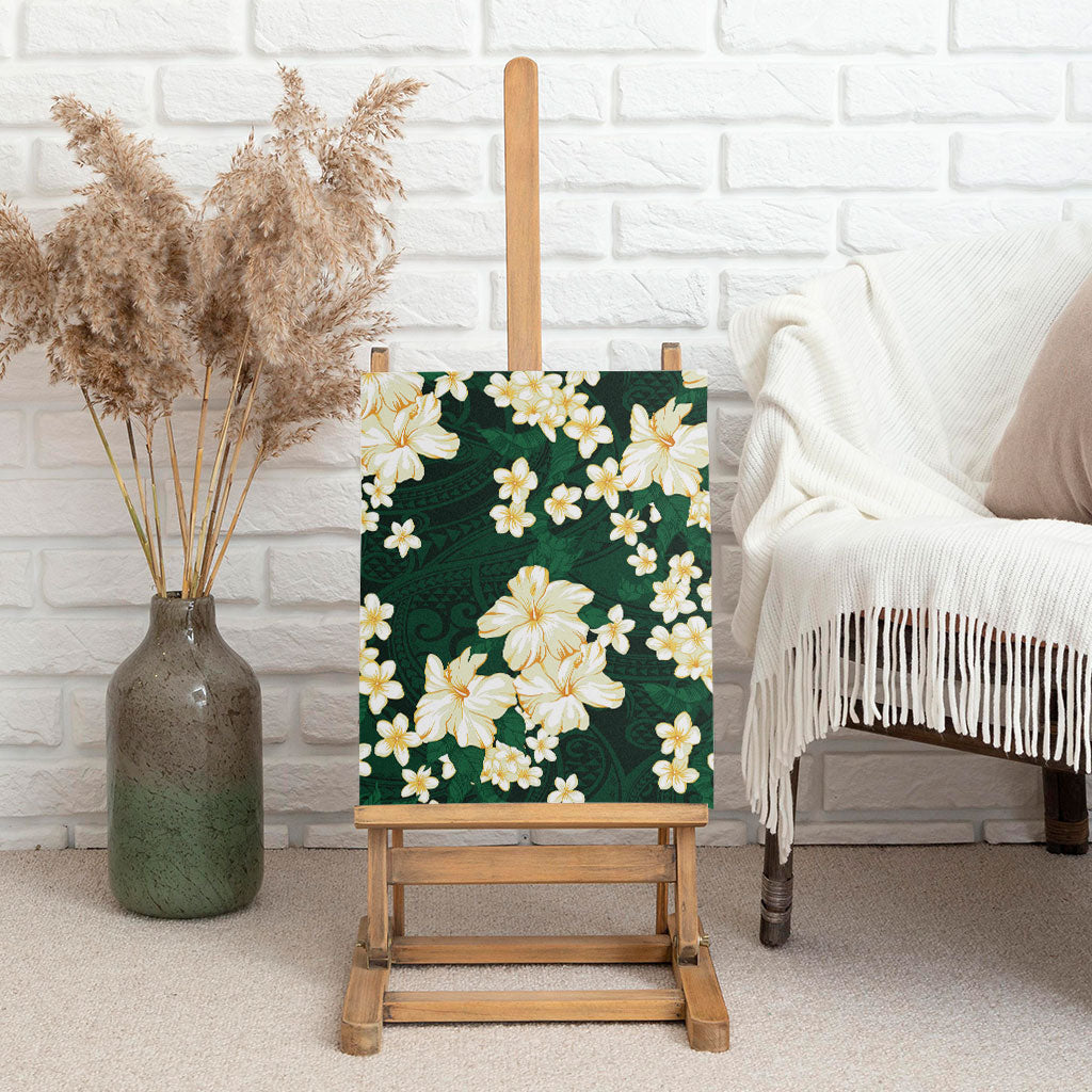 Hawaii Hibiscus Plumeria Green Canvas Wall Art Polynesian Pattern LT01 - Polynesian Pride