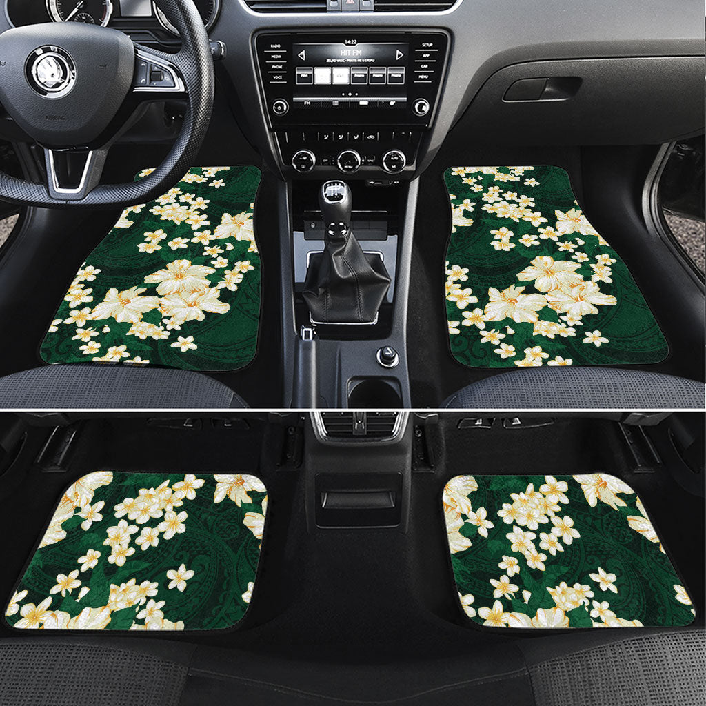 Hawaii Hibiscus Plumeria Green Car Mats Polynesian Pattern