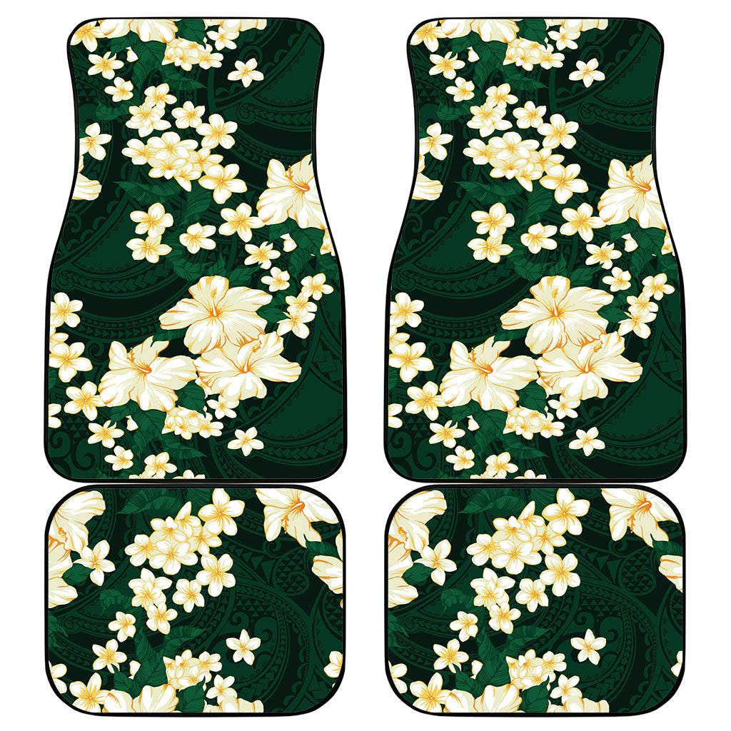 Hawaii Hibiscus Plumeria Green Car Mats Polynesian Pattern