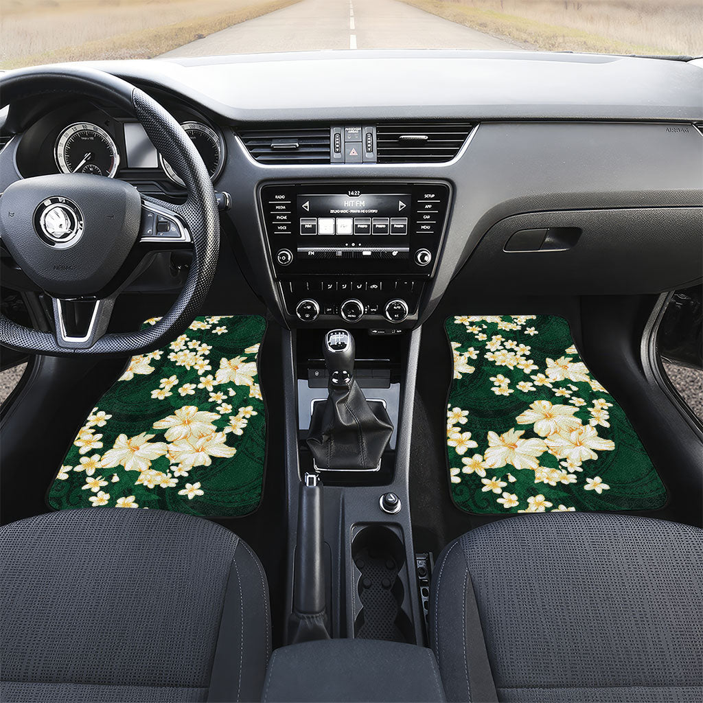 Hawaii Hibiscus Plumeria Green Car Mats Polynesian Pattern