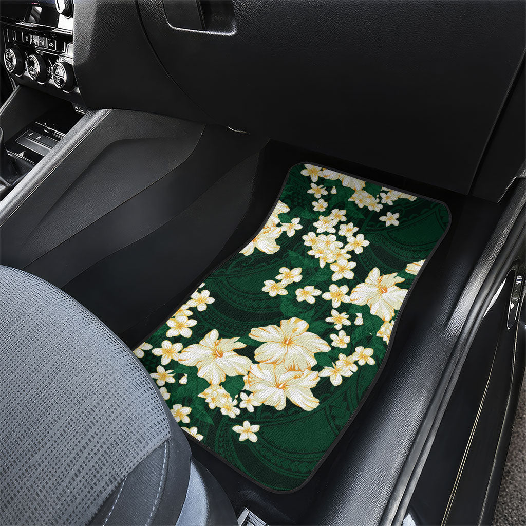 Hawaii Hibiscus Plumeria Green Car Mats Polynesian Pattern