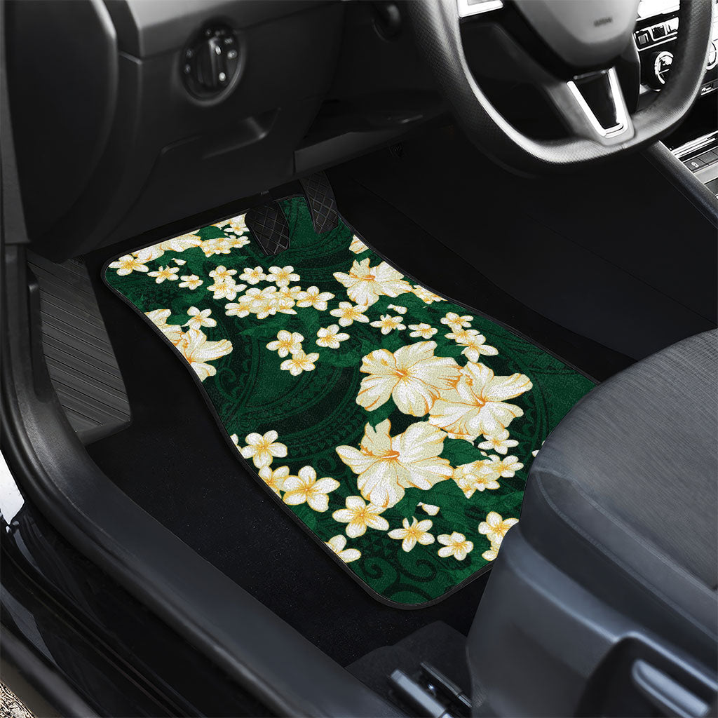 Hawaii Hibiscus Plumeria Green Car Mats Polynesian Pattern