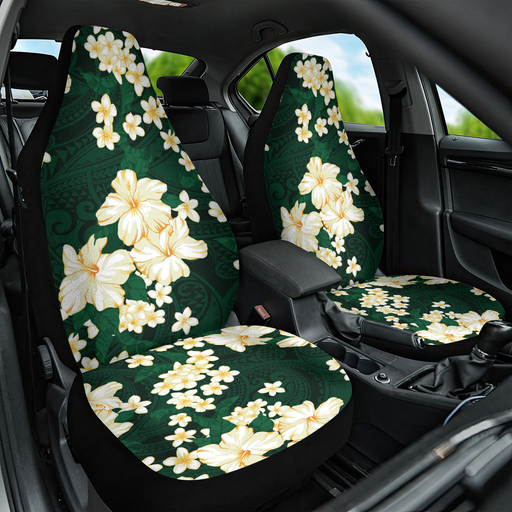 Hawaii Hibiscus Plumeria Green Car Seat Cover Polynesian Pattern