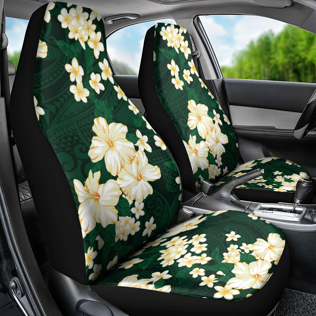 Hawaii Hibiscus Plumeria Green Car Seat Cover Polynesian Pattern