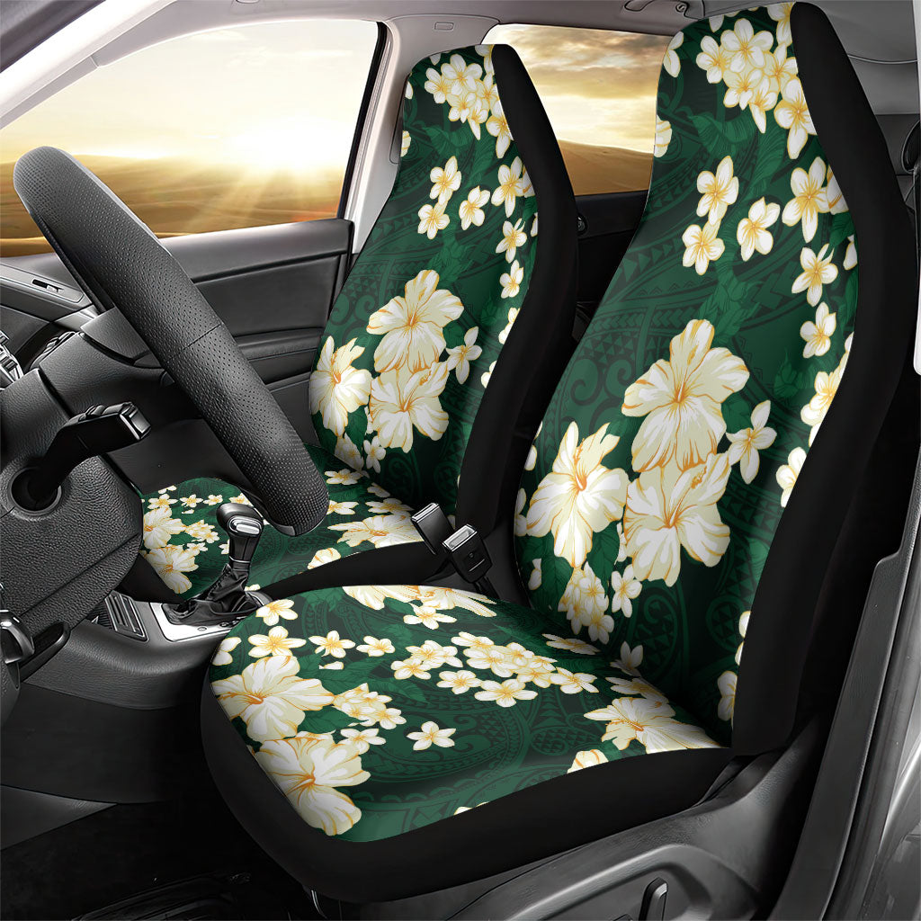 Hawaii Hibiscus Plumeria Green Car Seat Cover Polynesian Pattern