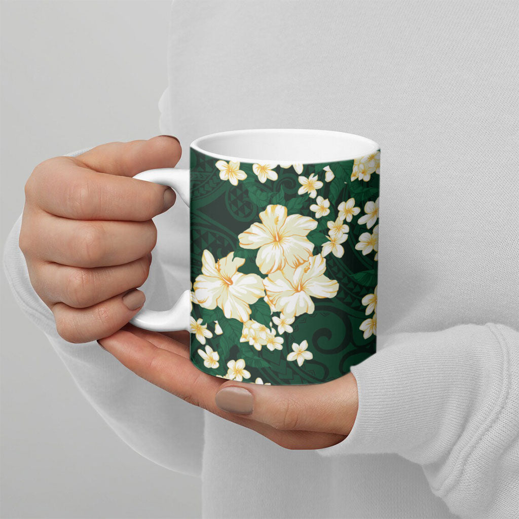 Hawaii Hibiscus Plumeria Green Ceramic Mug Polynesian Pattern LT01 - Polynesian Pride
