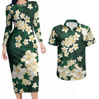 Hawaii Hibiscus Plumeria Green Couples Matching Long Sleeve Bodycon Dress and Hawaiian Shirt Polynesian Pattern LT01 Green - Polynesian Pride