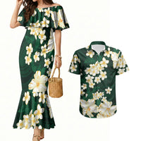 Hawaii Hibiscus Plumeria Green Couples Matching Mermaid Dress and Hawaiian Shirt Polynesian Pattern LT01 Green - Polynesian Pride