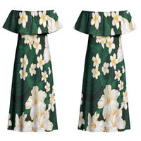 Hawaii Hibiscus Plumeria Green Couples Matching Off Shoulder Maxi Dress and Hawaiian Shirt Polynesian Pattern LT01 - Polynesian Pride