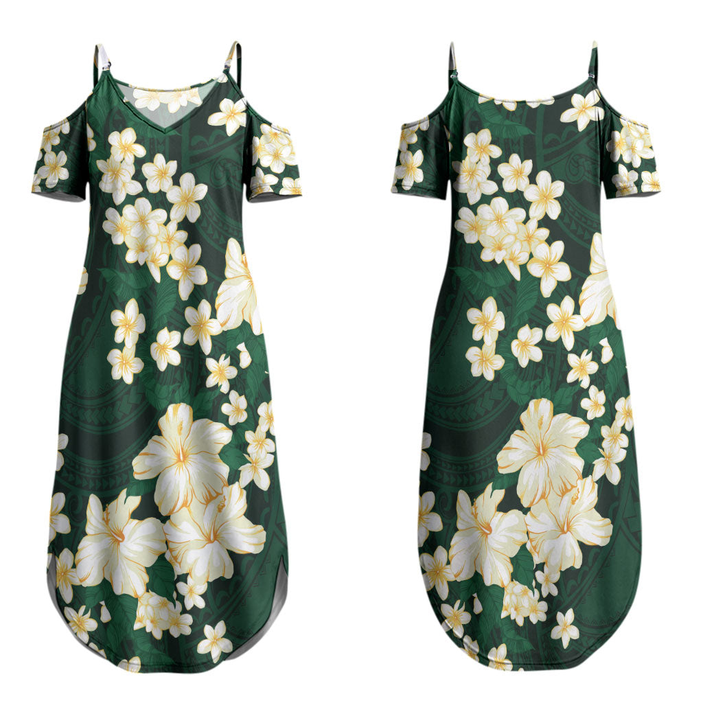 Hawaii Hibiscus Plumeria Green Couples Matching Summer Maxi Dress and Hawaiian Shirt Polynesian Pattern LT01 - Polynesian Pride