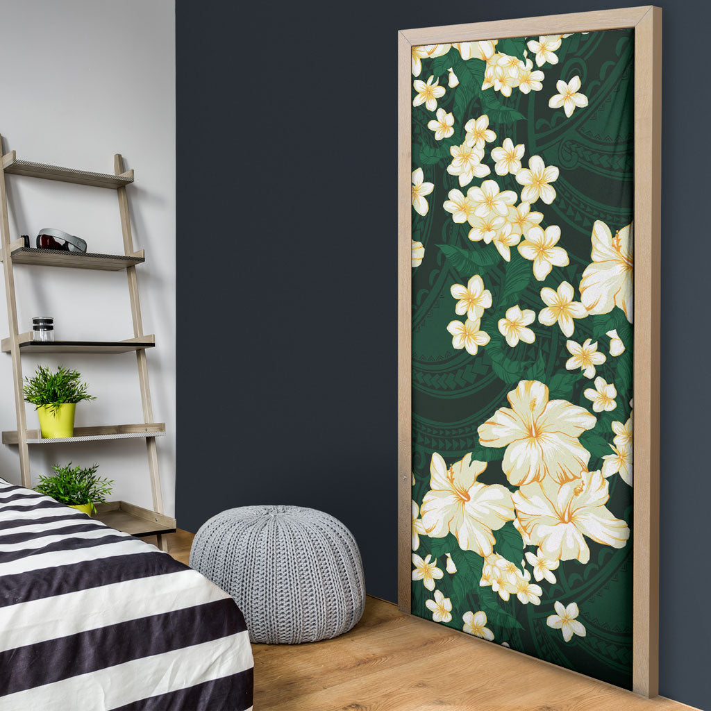 Hawaii Hibiscus Plumeria Green Door Cover Polynesian Pattern