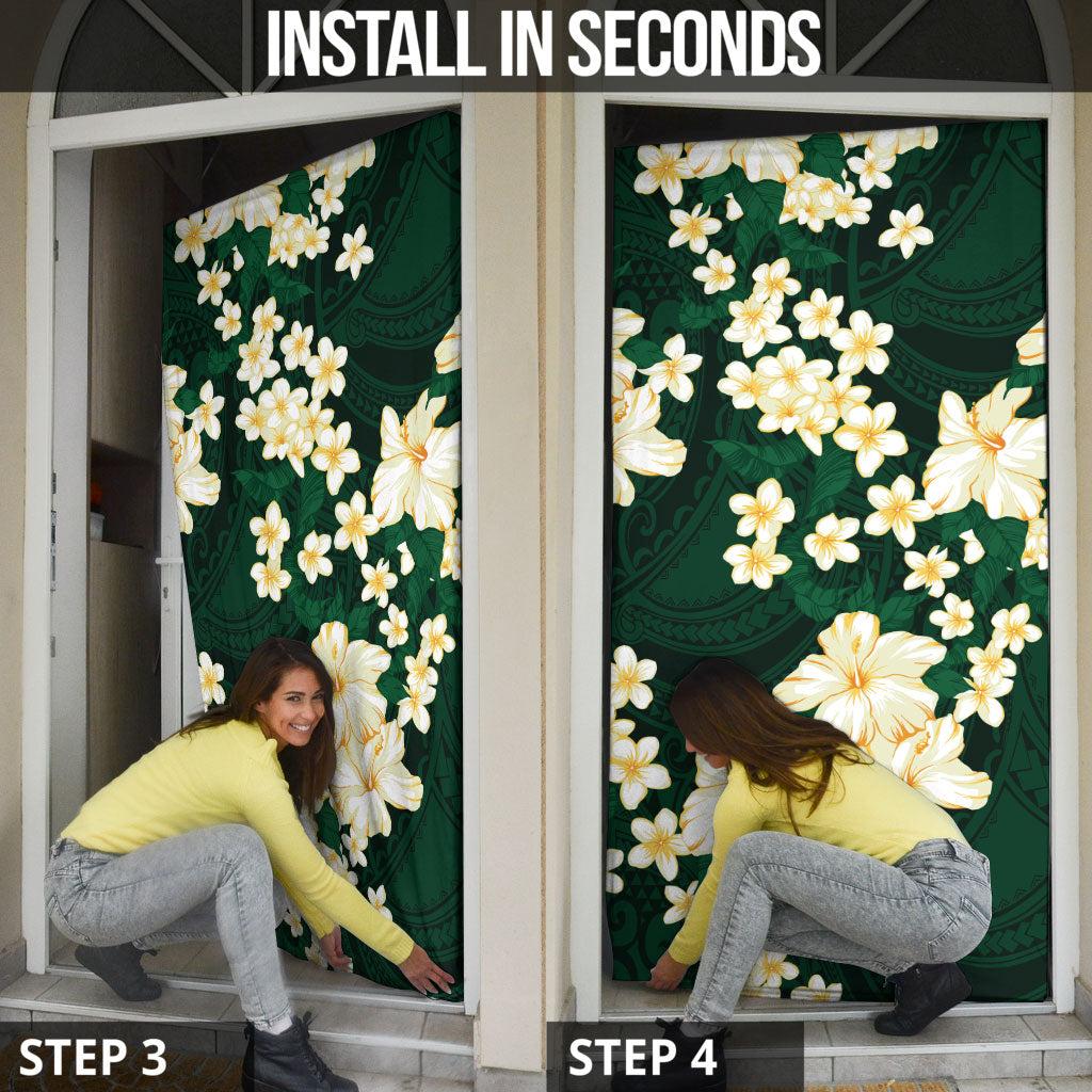 Hawaii Hibiscus Plumeria Green Door Cover Polynesian Pattern