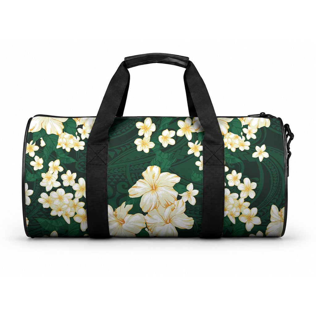 Hawaii Hibiscus Plumeria Green Duffle Bag Polynesian Pattern