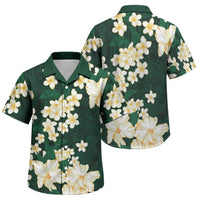 Hawaii Hibiscus Plumeria Green Family Matching Off The Shoulder Long Sleeve Dress and Hawaiian Shirt Polynesian Pattern LT01 Son's Shirt Green - Polynesian Pride