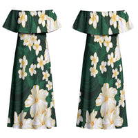 Hawaii Hibiscus Plumeria Green Family Matching Off Shoulder Maxi Dress and Hawaiian Shirt Polynesian Pattern LT01 Mom's Dress Green - Polynesian Pride