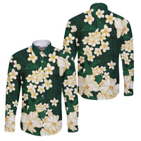 Hawaii Hibiscus Plumeria Green Family Matching Puletasi and Hawaiian Shirt Polynesian Pattern LT01 Dad's Shirt - Long Sleeve Green - Polynesian Pride