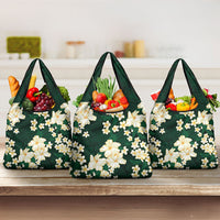 Hawaii Hibiscus Plumeria Green Grocery Bag Polynesian Pattern