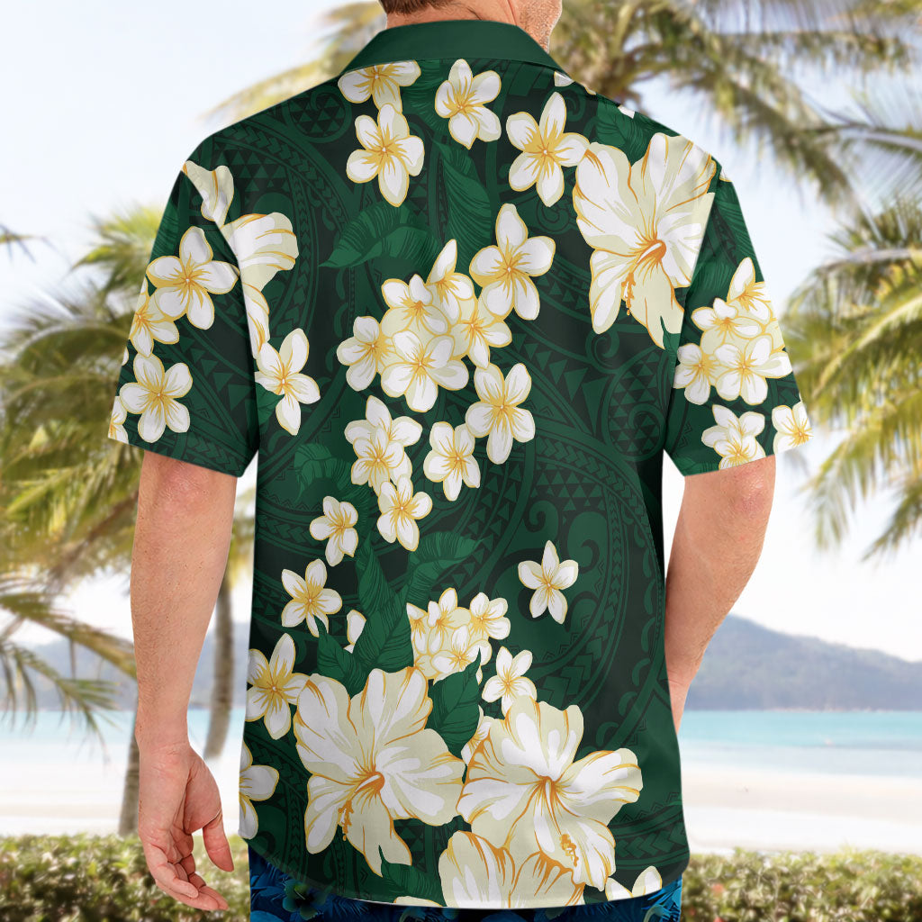 Hawaii Hibiscus Plumeria Green Hawaiian Shirt Polynesian Pattern LT01 - Polynesian Pride