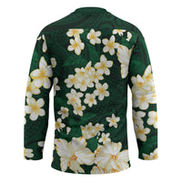 Hawaii Hibiscus Plumeria Green Hockey Jersey Polynesian Pattern