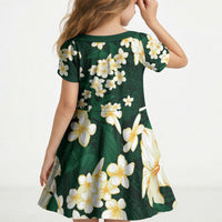 Hawaii Hibiscus Plumeria Green Kid Short Sleeve Dress Polynesian Pattern LT01 - Polynesian Pride