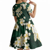 Hawaii Hibiscus Plumeria Green Kid Short Sleeve Dress Polynesian Pattern LT01 - Polynesian Pride