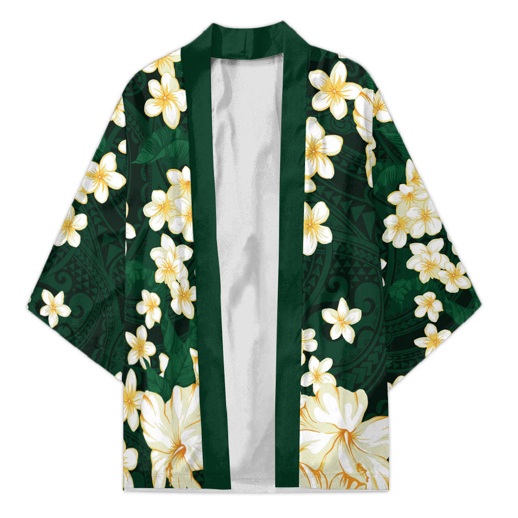 Hawaii Hibiscus Plumeria Green Kimono Polynesian Pattern