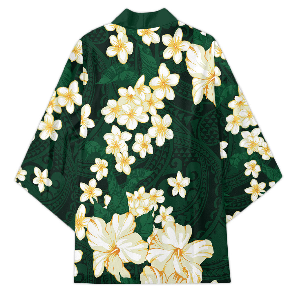 Hawaii Hibiscus Plumeria Green Kimono Polynesian Pattern