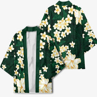Hawaii Hibiscus Plumeria Green Kimono Polynesian Pattern