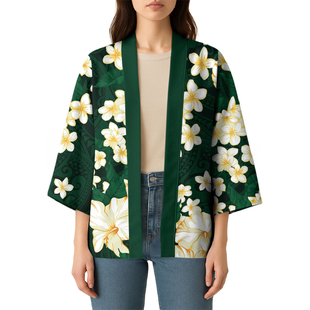 Hawaii Hibiscus Plumeria Green Kimono Polynesian Pattern