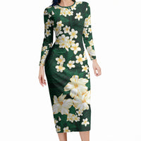 Hawaii Hibiscus Plumeria Green Long Sleeve Bodycon Dress Polynesian Pattern LT01 Long Dress Green - Polynesian Pride