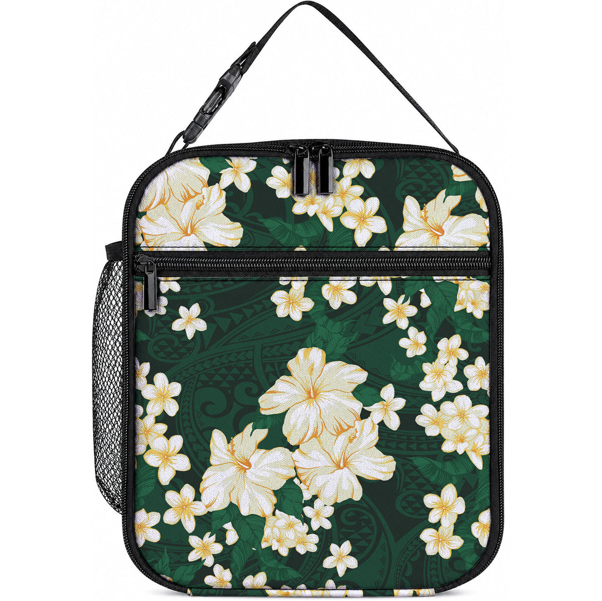 Hawaii Hibiscus Plumeria Green Lunch Bag Polynesian Pattern